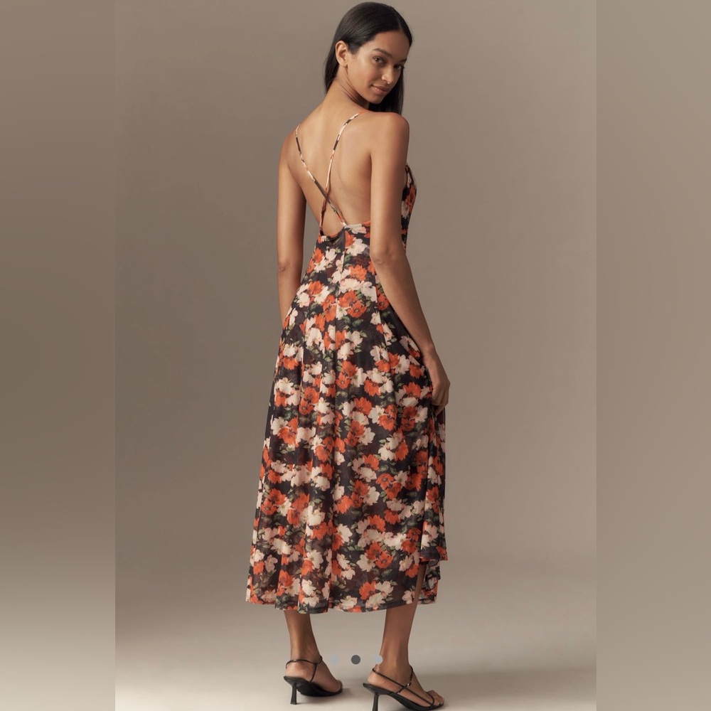 By Anthropologie scoop neck mesh a line midi dress